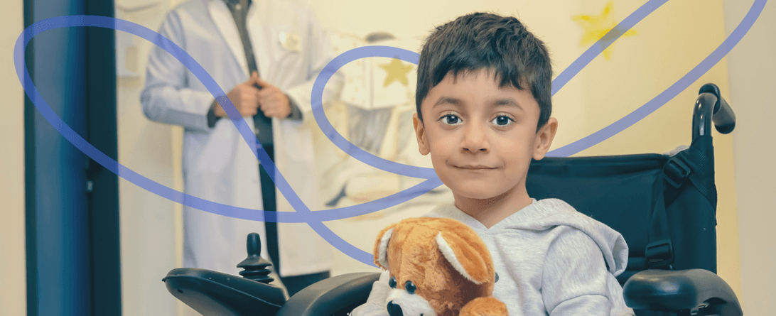 A stylized photo of a kid in a wheelchair.